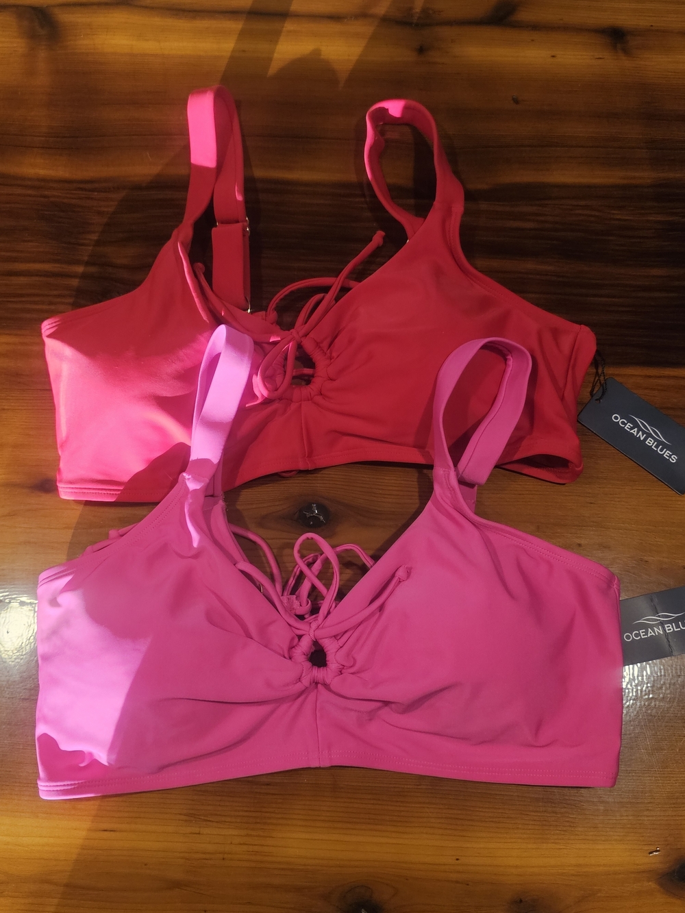 Ocean Blues Lace-Up Bikini Tops-  Bright Pink & Red NWT